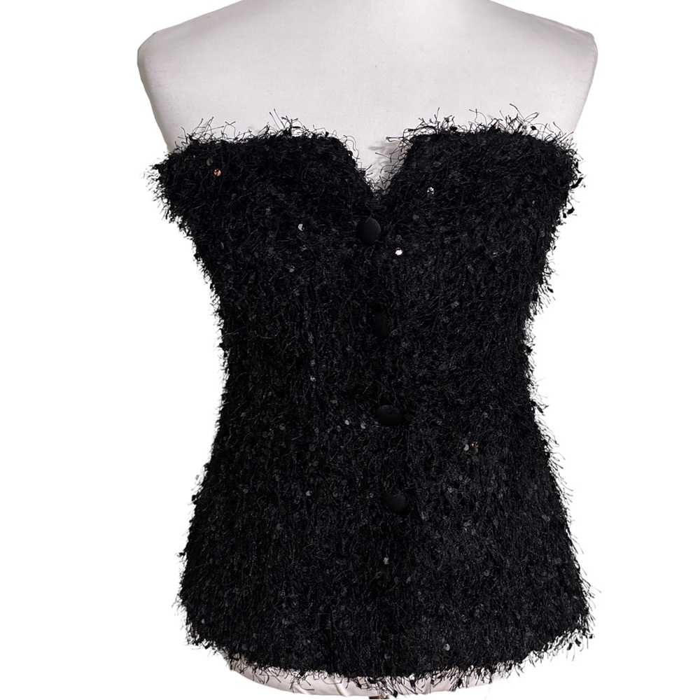 Zara Black Textured Strapless Bustier Top